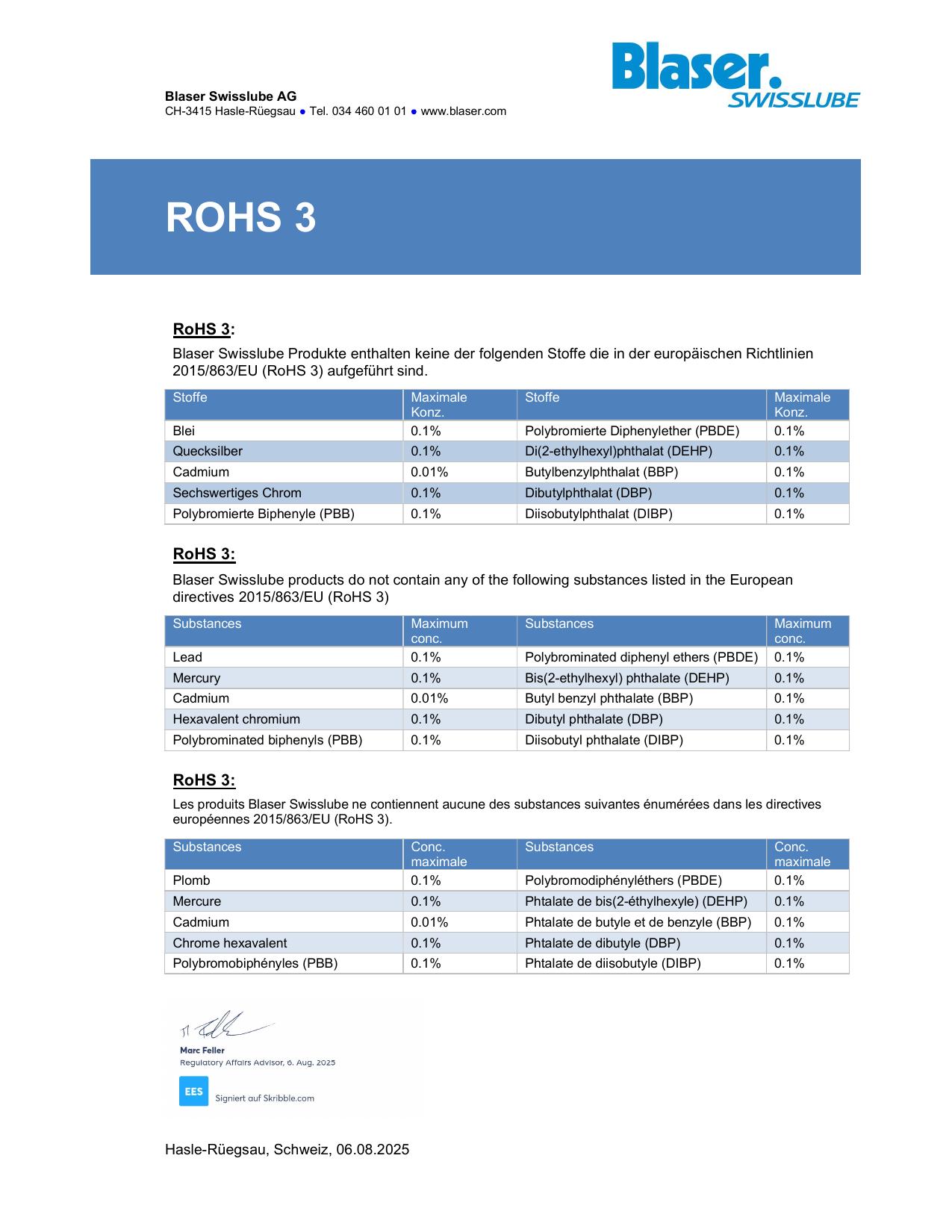 RoHS 3 Declaration